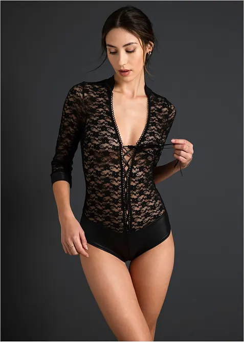 Body ouvert in pizzo a manica lunga, bonprix