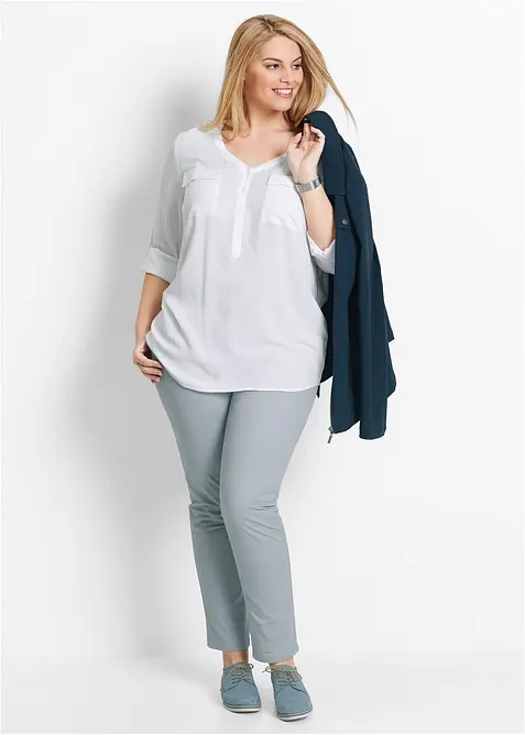 Blusa a maniche lunghe con scollo a V in viscosa fluente, bonprix