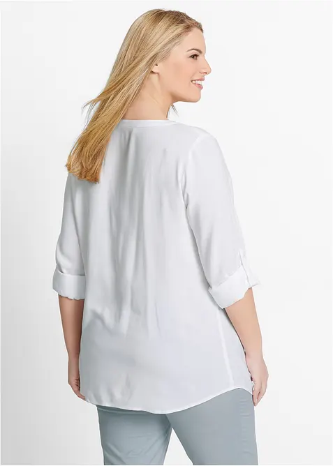 Blusa a maniche lunghe con scollo a V in viscosa fluente, bonprix