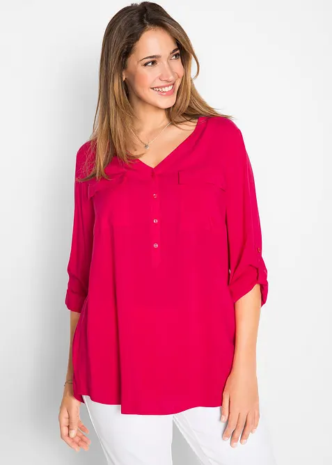 Blusa a maniche lunghe con scollo a V in viscosa fluente, bonprix