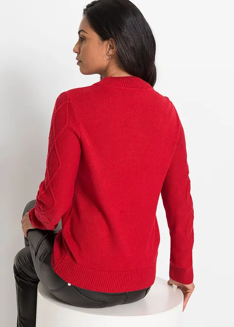 Maglione con zip, colletto e motivo a treccia, bonprix