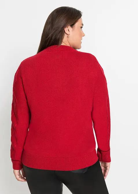 Maglione con zip, colletto e motivo a treccia, bonprix