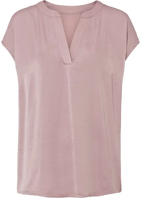 Blusa in satin a maniche corte con spalle scese, bonprix