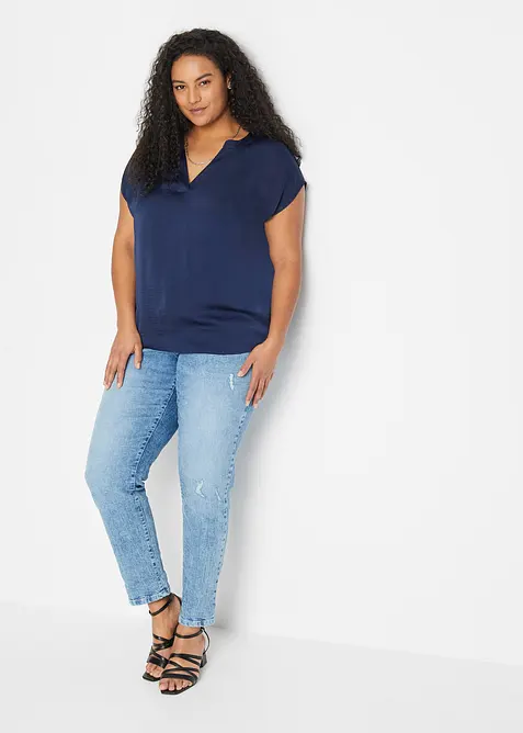 Blusa in satin a maniche corte con spalle scese, bonprix