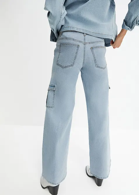 Jeans cargo wide leg, vita media, bonprix