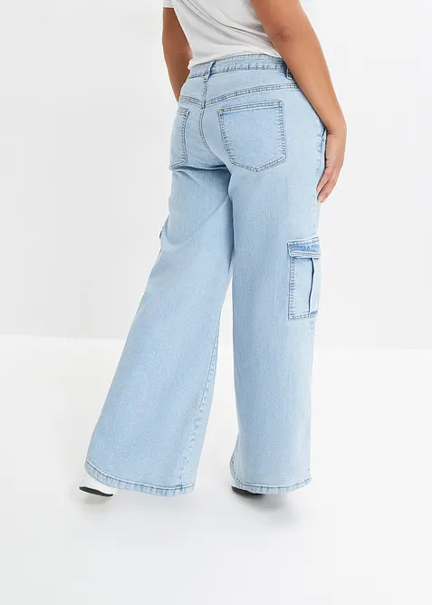 Jeans cargo wide leg, vita media, bonprix