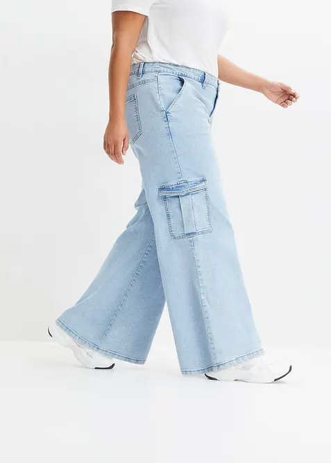 Jeans cargo wide leg, vita media, bonprix
