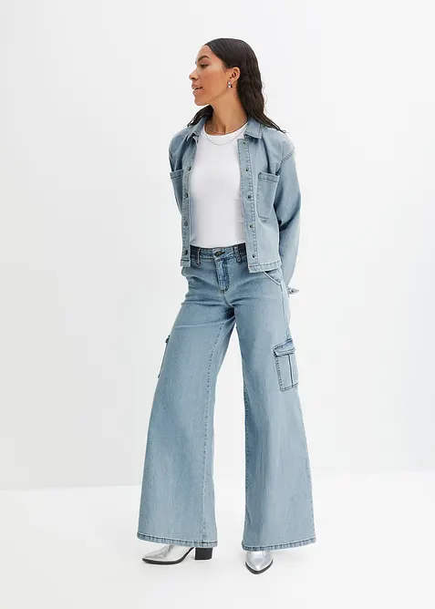 Jeans cargo wide leg, vita media, bonprix
