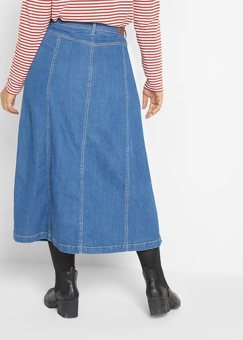 Gonna midi di jeans elasticizzato comfort, bonprix