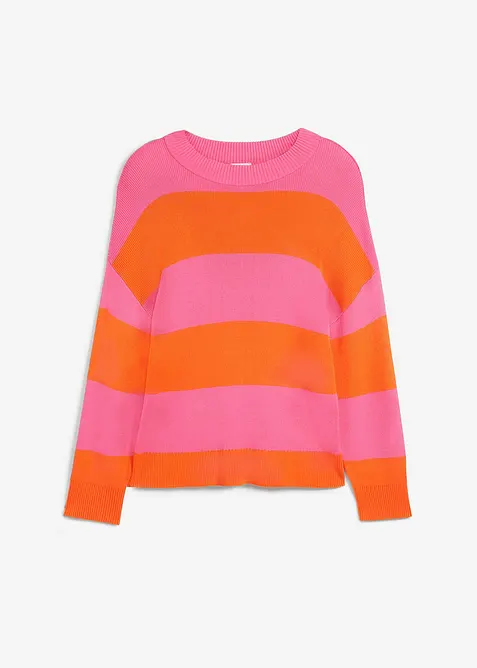 Maglione con scollo rotondo in maglia fine color block, bonprix