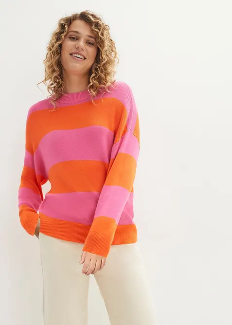 Maglione con scollo rotondo in maglia fine color block, bonprix