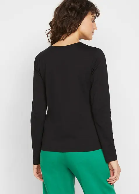 Maglia a maniche lunghe con scollo a V in cotone biologico, bonprix