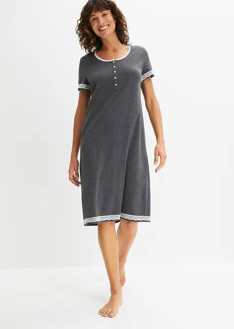 Camicia da notte con abbottonatura e pizzo delicato, bonprix