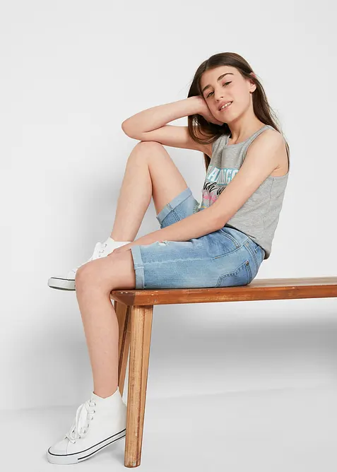 Bermuda di jeans elasticizzati, vita media, bonprix