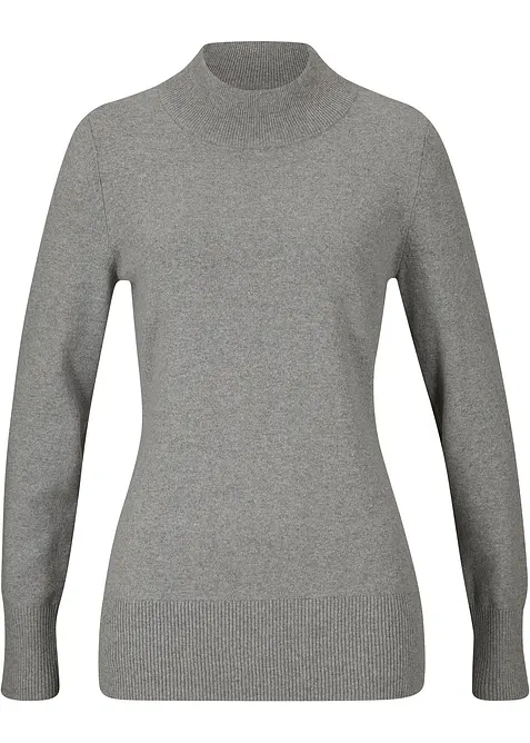 Maglione basic in filato fine con collo dritto e cotone riciclato, bonprix