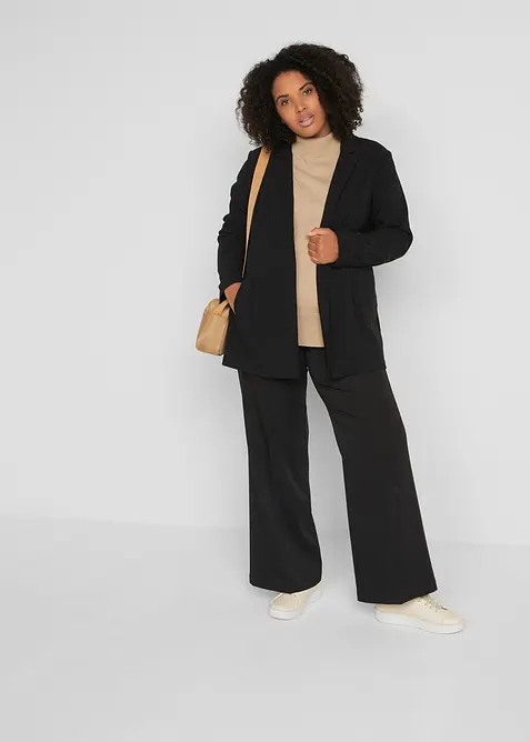 Maglione basic in filato fine con collo dritto e cotone riciclato, bonprix