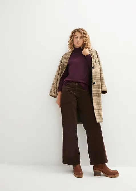 Maglione basic in filato fine con collo dritto e cotone riciclato, bonprix