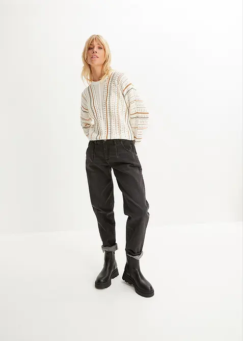 Jeans barrel elasticizzati, vita media, bonprix