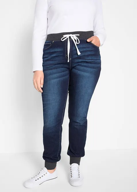 Jeans boyfriend con cinta comoda, vita media, bonprix