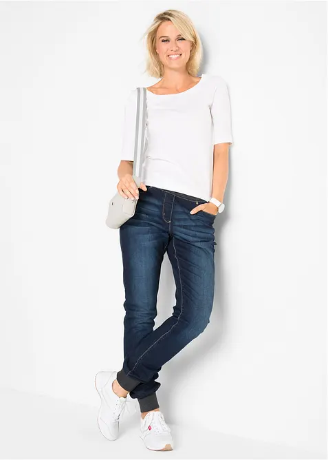 Jeans boyfriend con cinta comoda, vita media, bonprix