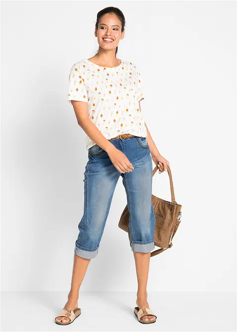 Jeans capri slim fit, vita media, bonprix