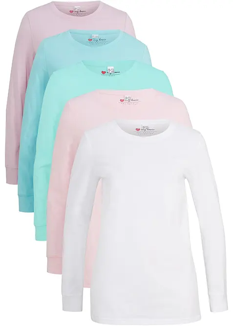 Maglia lunga con scollo rotondo e maniche lunghe  (pacco da 5), bonprix