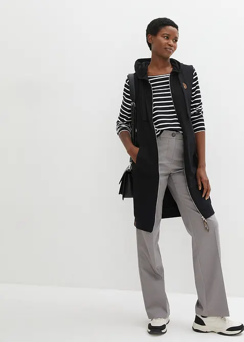 Gilet lungo con cappuccio in felpa di misto cotone, bonprix