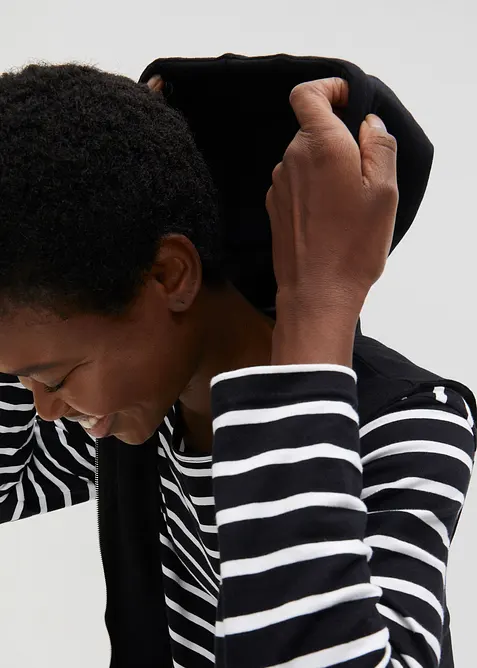 Gilet lungo con cappuccio in felpa di misto cotone, bonprix