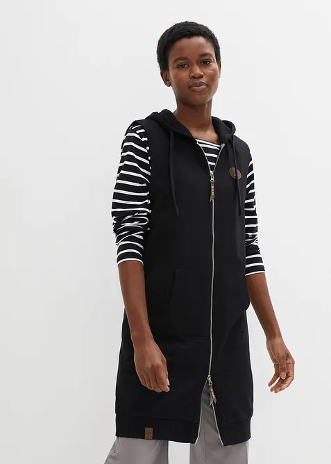 Gilet lungo con cappuccio in felpa di misto cotone, bonprix