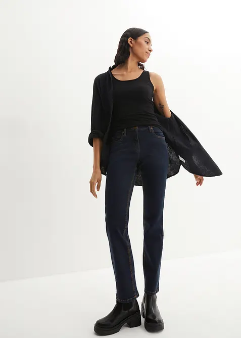 Jeans straight elasticizzati, vita media, bonprix