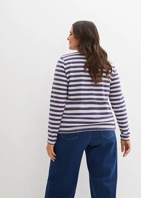 Maglia a maniche lunghe a righe con ricamo, bonprix