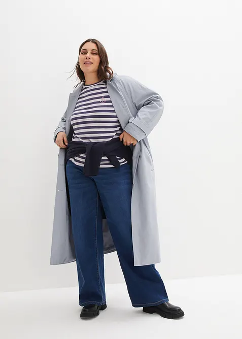 Maglia a maniche lunghe a righe con ricamo, bonprix