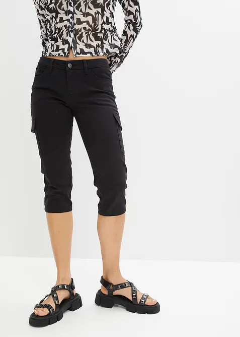 Pantaloni capri in misto cotone elasticizzato, bonprix