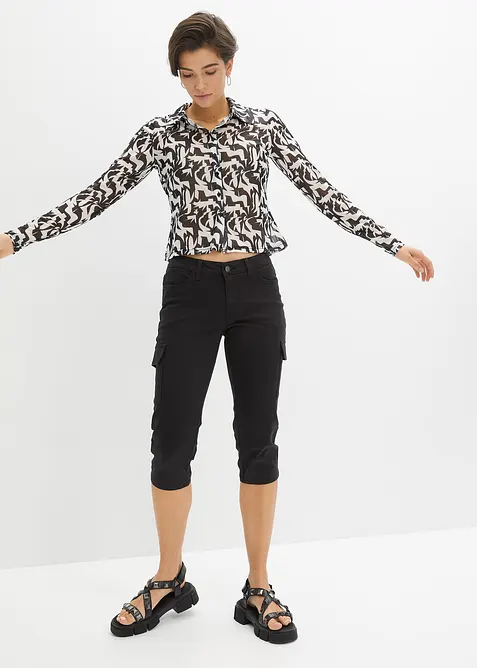 Pantaloni capri in misto cotone elasticizzato, bonprix