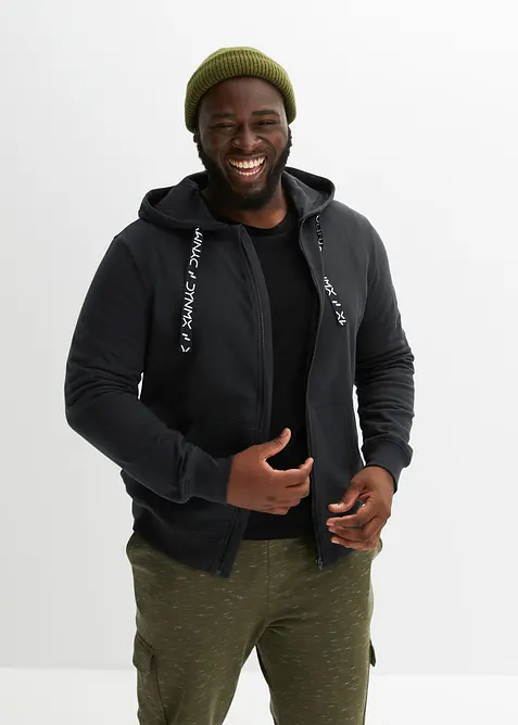 Felpa con zip e cappuccio in puro cotone biologico, bonprix