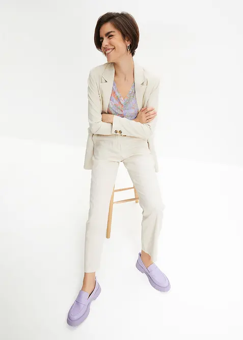 Pantaloni in misto lino e viscosa,  vita alta, bonprix