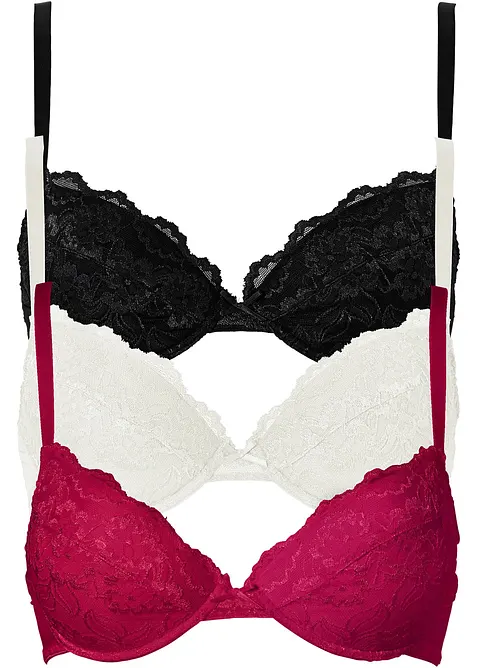 Reggiseno push-up con pizzo fine (pacco da 3), bonprix