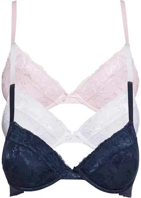 Reggiseno push-up con pizzo fine (pacco da 3), bonprix