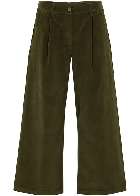 Pantaloni culotte cropped di velluto elasticizzato con cinta comoda, vita alta, bonprix