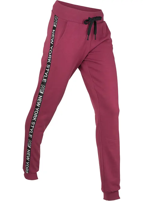 Pantaloni in felpa con elastico in vita e stampa con scritta, bonprix