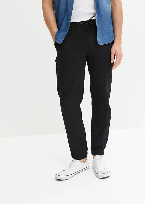 Pantaloni in mussola di puro cotone con elastico in vita regular fit, tapered, bonprix