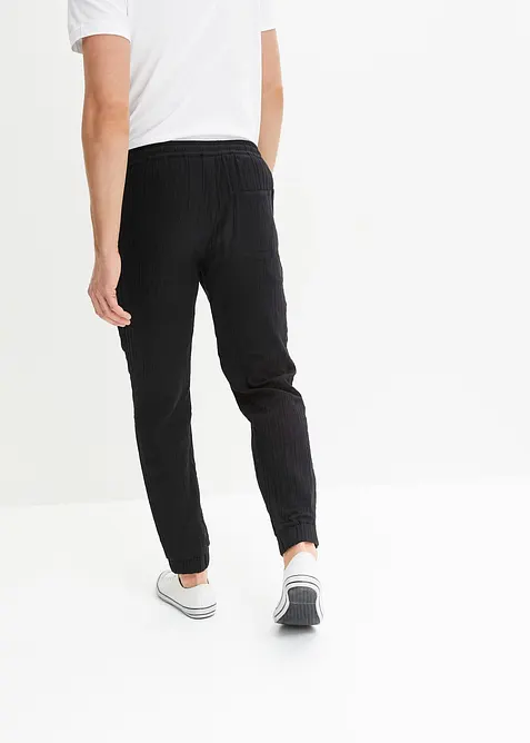 Pantaloni in mussola di puro cotone con elastico in vita regular fit, tapered, bonprix