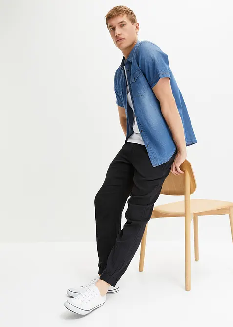 Pantaloni in mussola di puro cotone con elastico in vita regular fit, tapered, bonprix