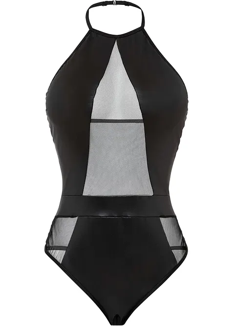 Body con perizoma ouvert in look bagnato, bonprix