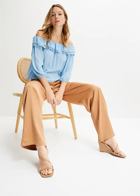 Blusa con spalle scoperte in poliestere riciclato, bonprix