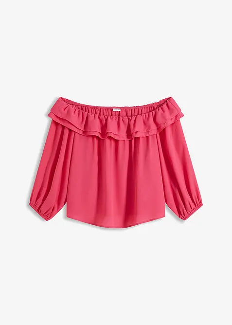 Blusa con spalle scoperte in poliestere riciclato, bonprix