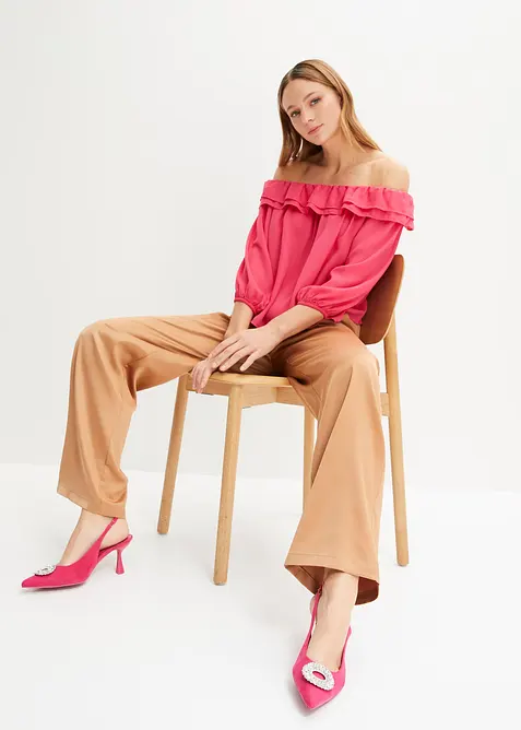 Blusa con spalle scoperte in poliestere riciclato, bonprix