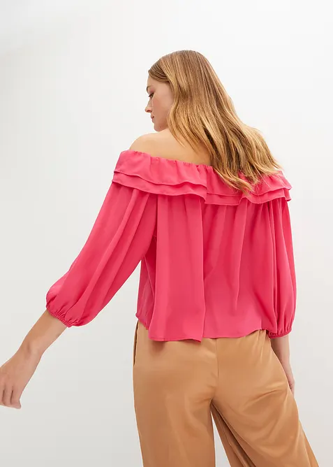 Blusa con spalle scoperte in poliestere riciclato, bonprix