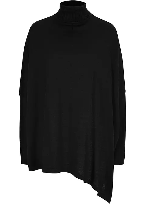 Maglione-poncho a collo alto dal taglio asimmetrico, bonprix