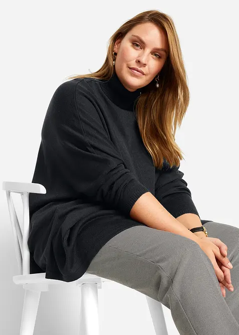 Maglione-poncho a collo alto dal taglio asimmetrico, bonprix